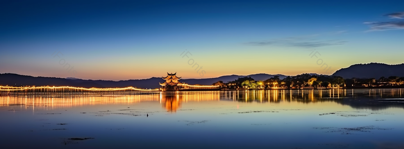 杭州西湖集贤亭夜景西湖夜景园林夜景水面倒影风光图像摄影,高清,摄影图,摄影图片,图片大全,摄影图免费下载